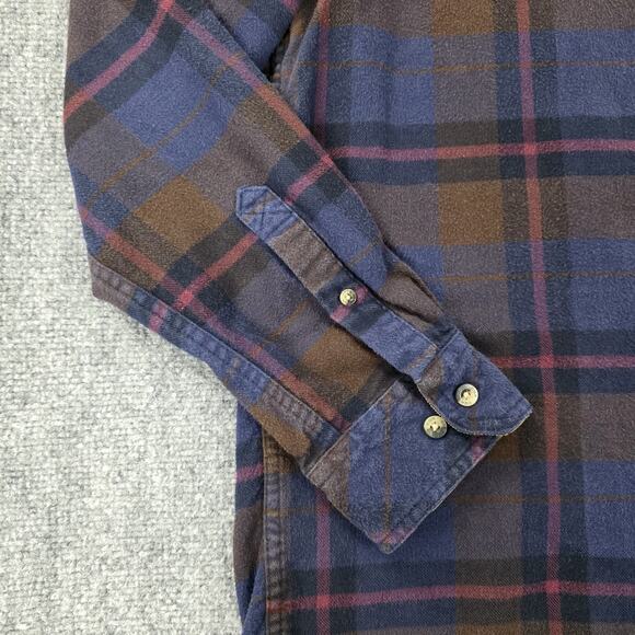 CQR Flannel Shirt Mens Large Blue Brown Plaid Long Sleeve Corduroy Collar Pocket - Picture 10 of 16
